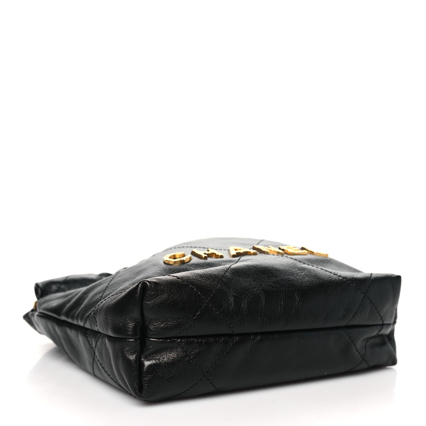 Shiny Crumpled Calfskin Quilted Pearl Mini Chanel 22 Black