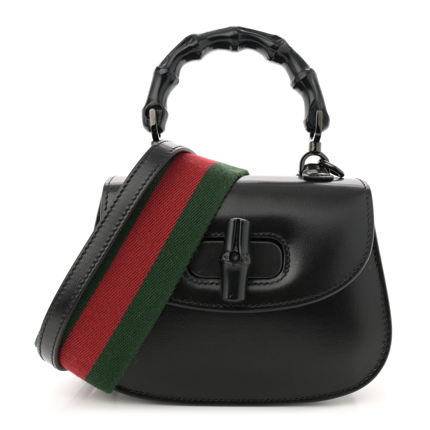 Boarded Dyana Lux Calfskin Web Monochrome Mini Bamboo 1947 Top Handle Bag Black