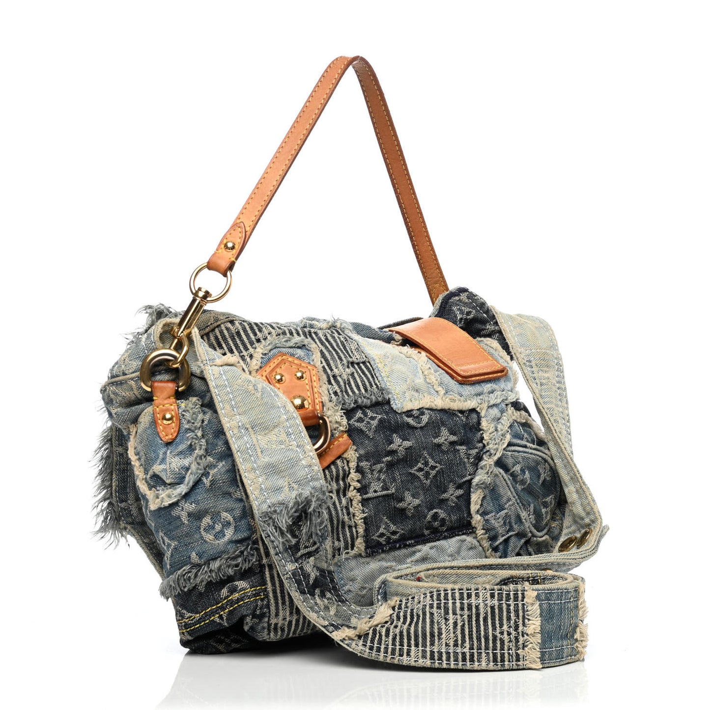 Denim Patchwork Posty Messenger Bag Blue
