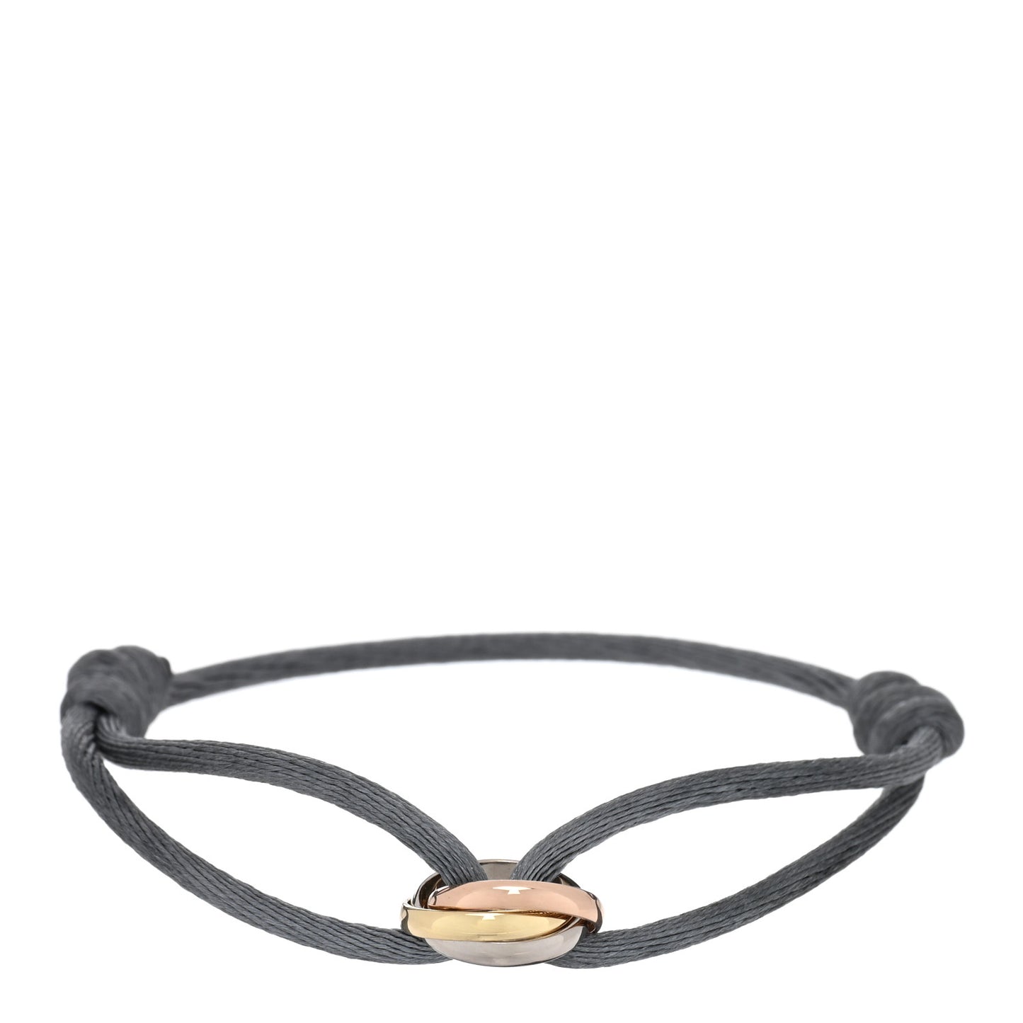 18k Pink Yellow White Gold Trinity Adjustable Cord Bracelet Grey