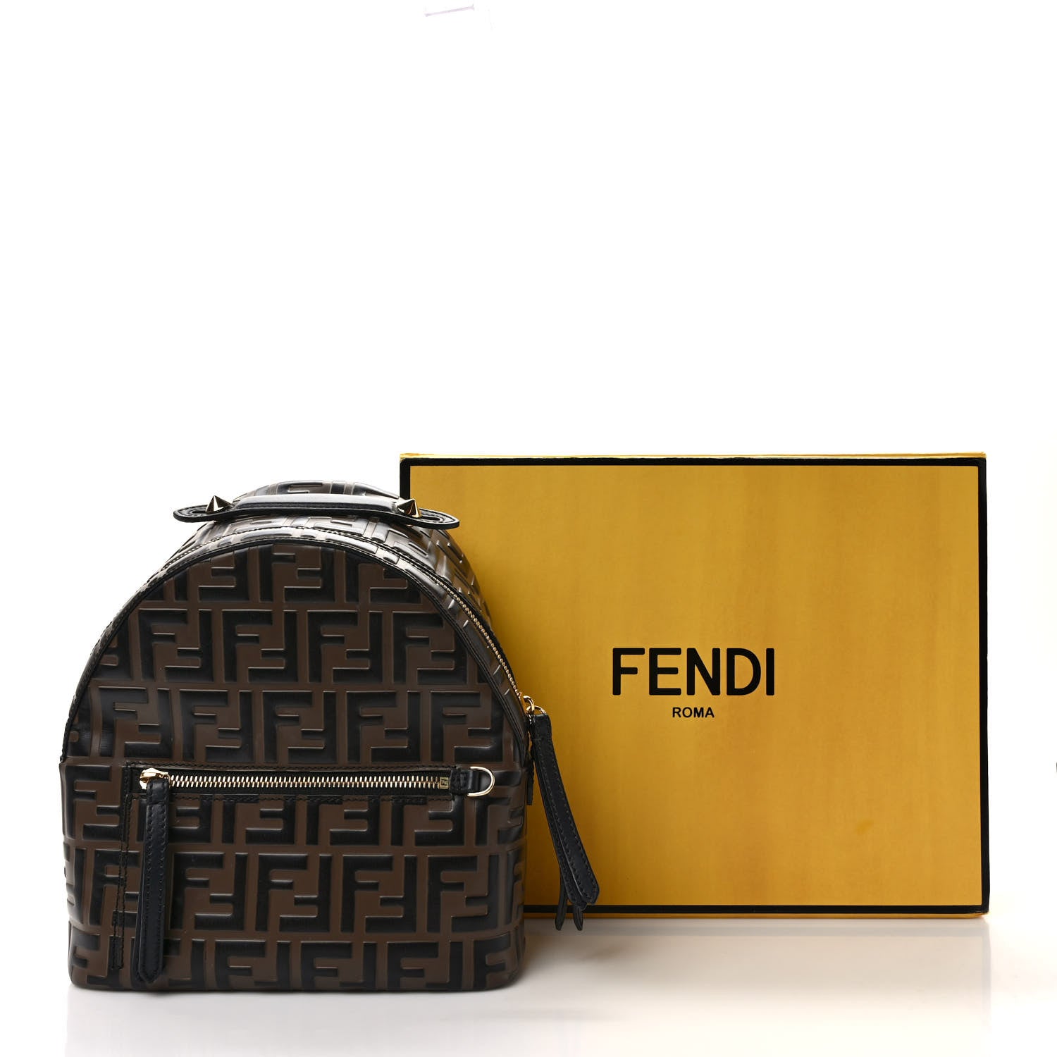 Fendi Vitello Bi-Color FF 1974 Embossed Mini Backpack Maya Black 9 of 9