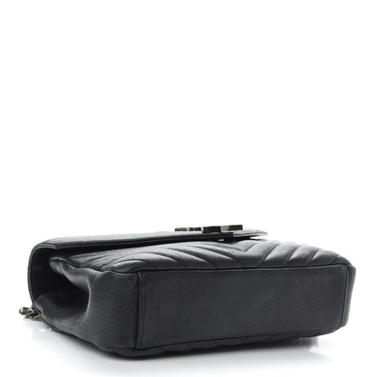 Saint Laurent Sheepskin Matelasse Chevron Monogram Medium College Bag Black 4 of 9