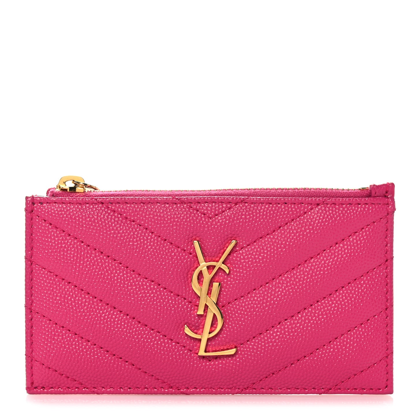 Grain De Poudre Matelasse Chevron Monogram Fragments Zippered Card Case Fresh Fuxia