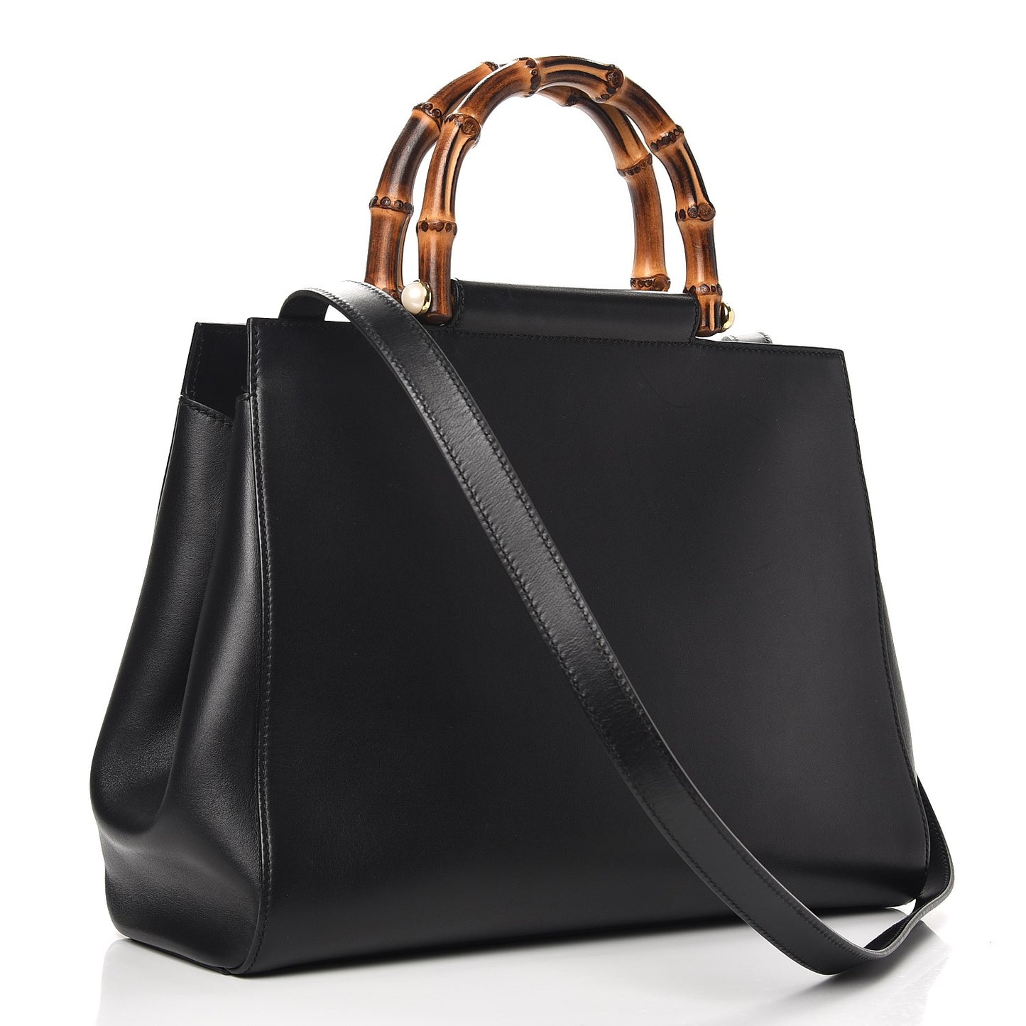 Nappa Bamboo Medium Nymphaea Top Handle Bag Black