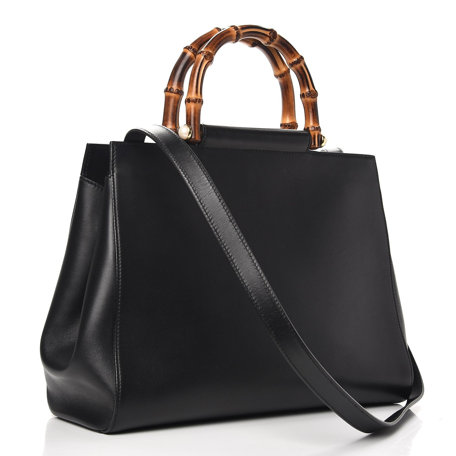 Gucci Nappa Bamboo Medium Nymphaea Top Handle Bag Black 4 of 14