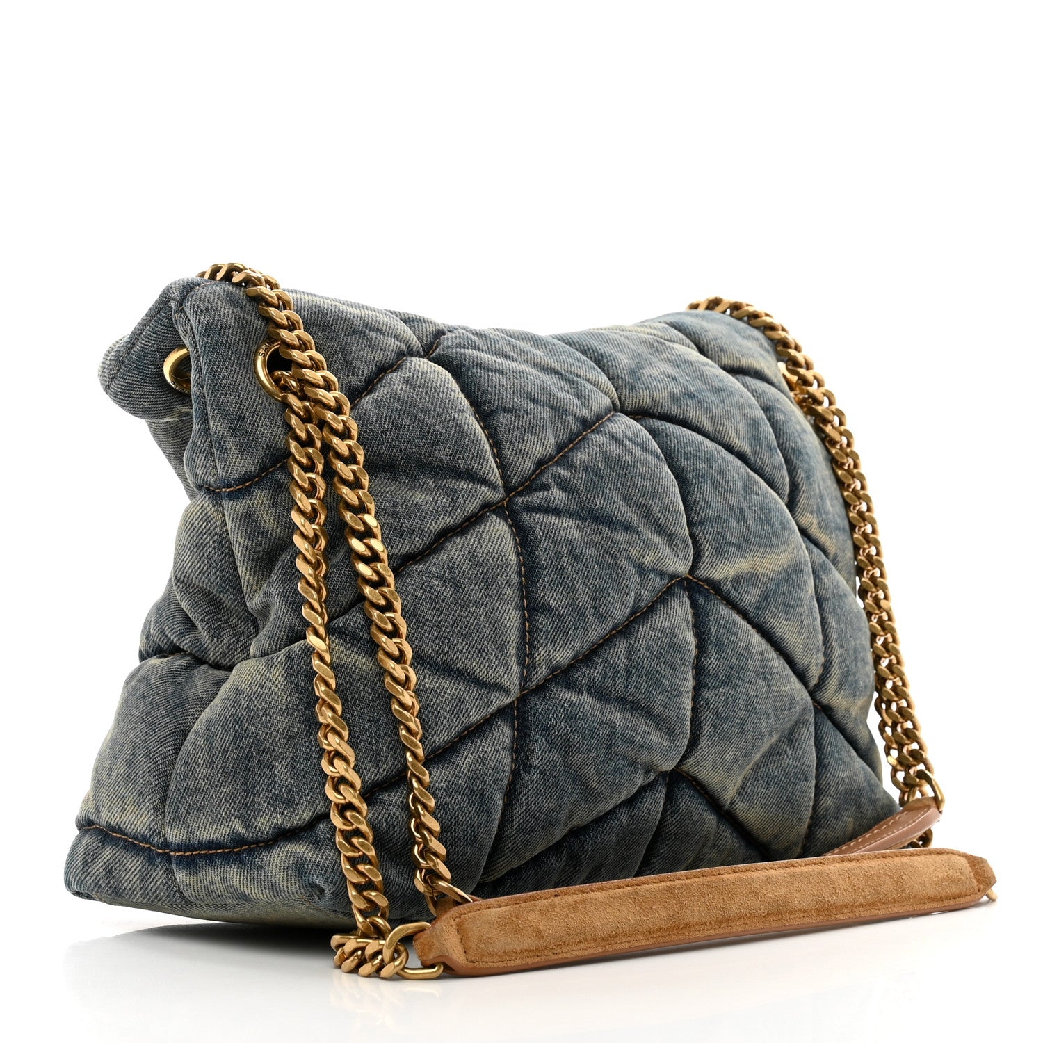 Saint Laurent Denim Quilted Small Loulou Puffer Monogram Chain Satchel Blue Cinnamon 3 of 9