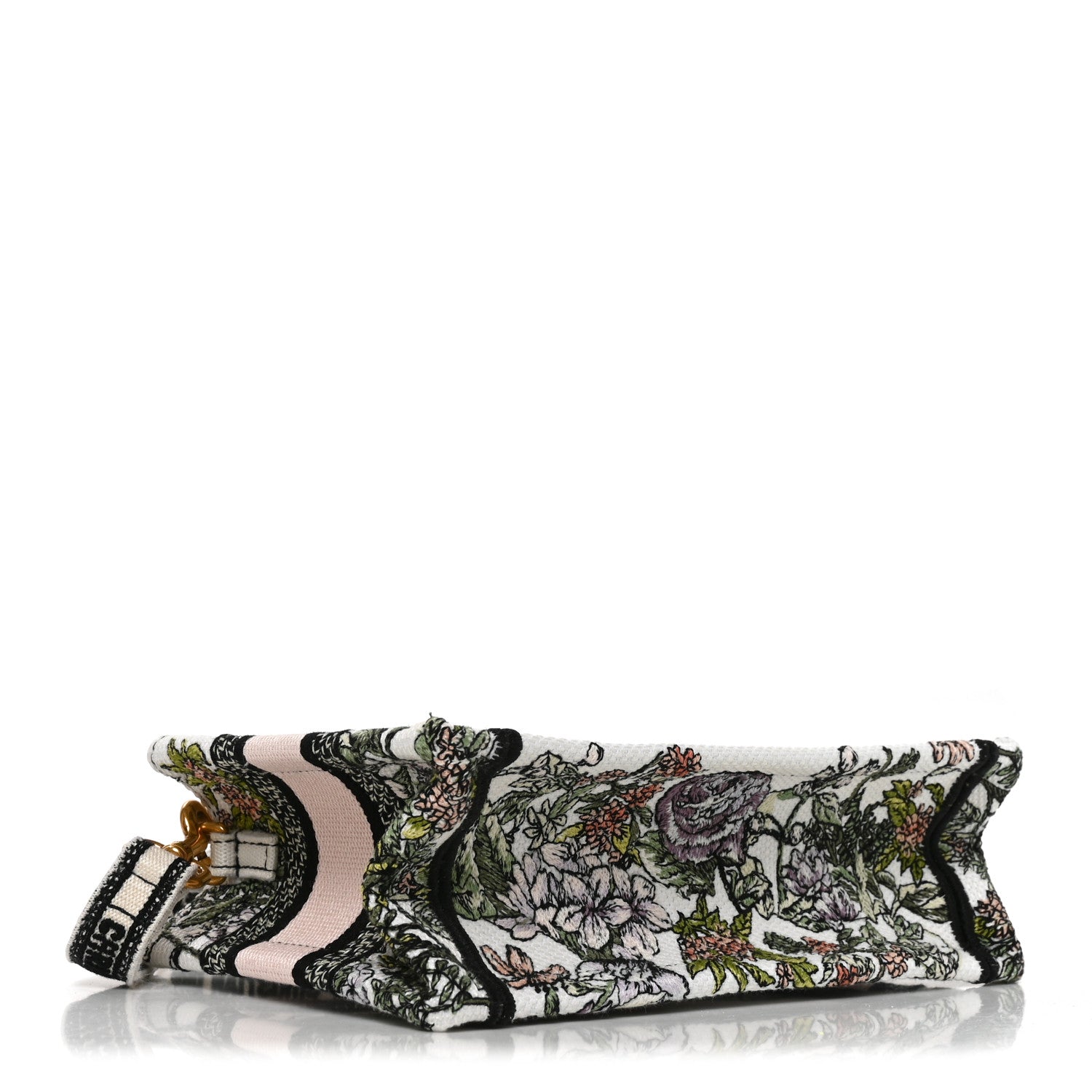 Christian Dior Canvas Embroidered Flowers Mini Book Tote With Strap White Multicolor 4 of 10