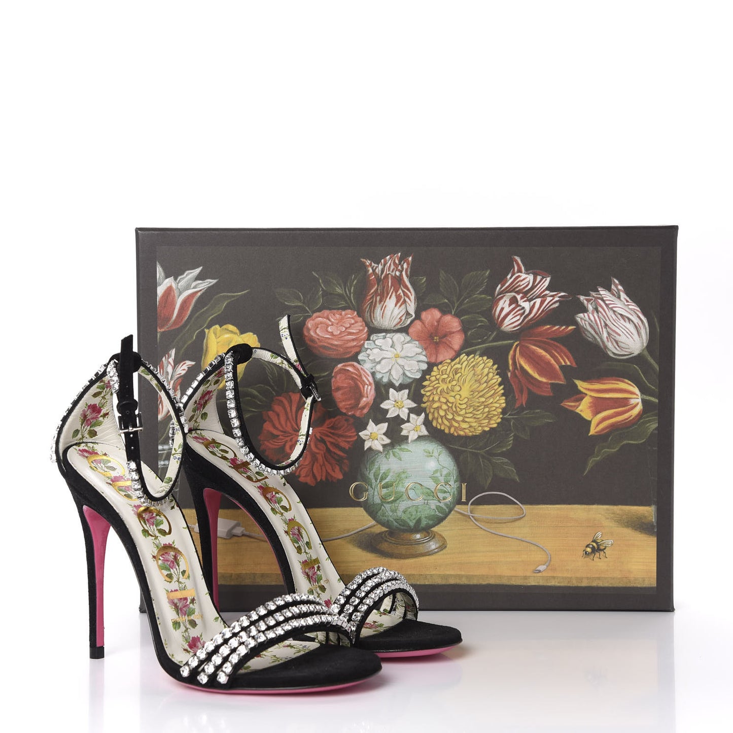 Kid Scamosciato Crystal Ankle Strap High Heel Sandals 35 Black
