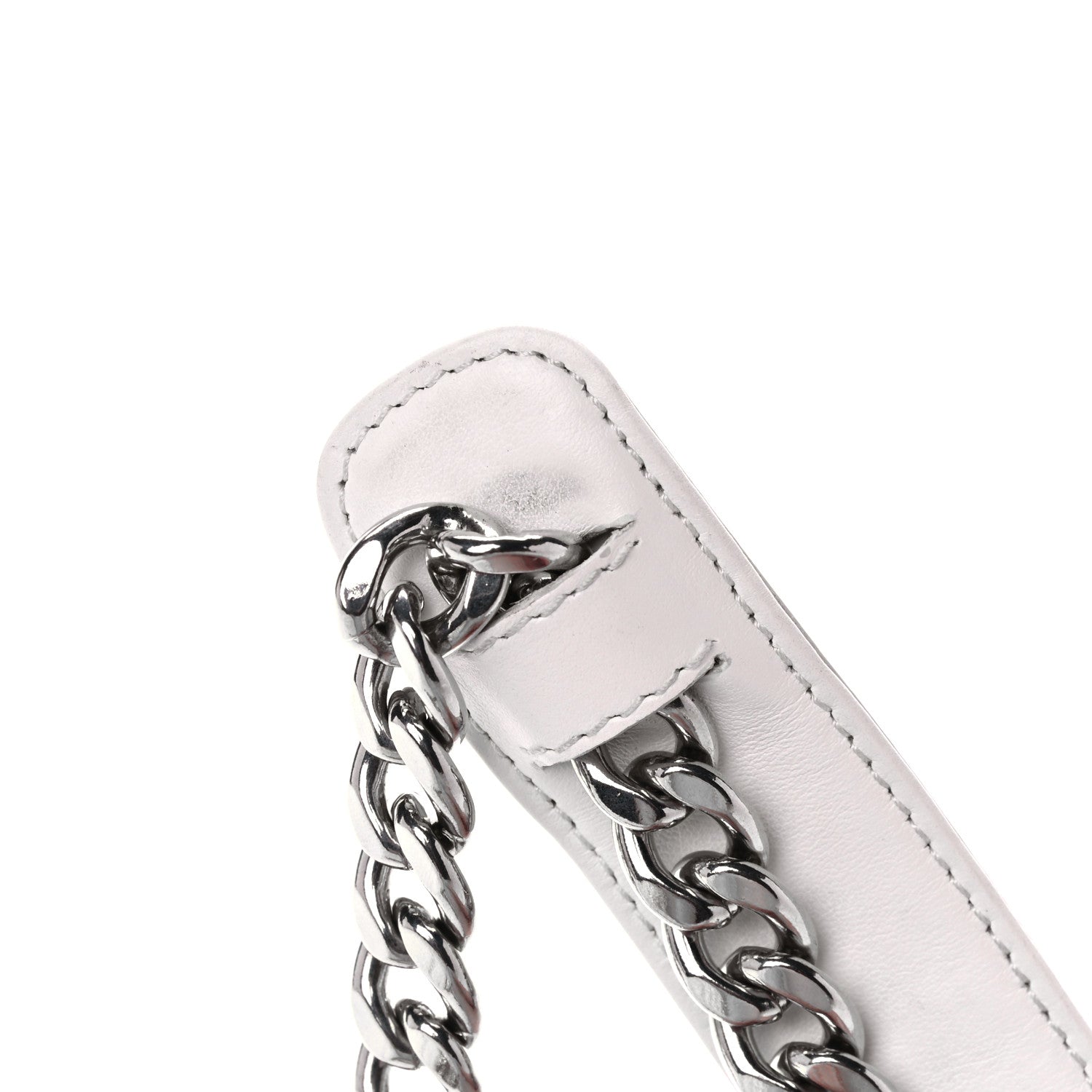 Prada Soft Calfskin Impunture Diagramme Medium Chain Flap Shoulder Bag White 11 of 12