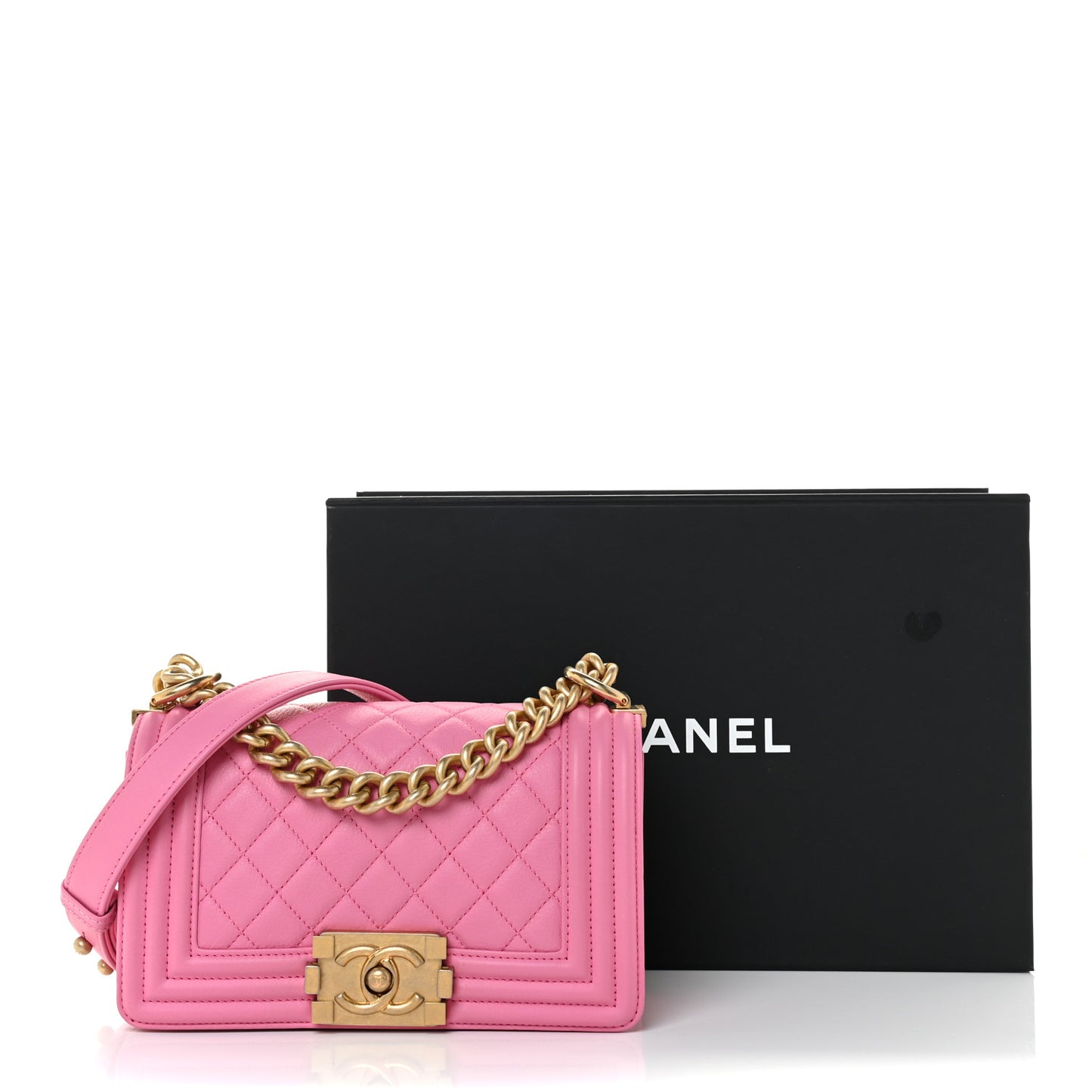Calfskin Quilted Small Boy Flap Pink