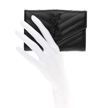 Saint Laurent Grain De Poudre Matelasse Chevron Small Monochrome Monogram Envelope Wallet Black 2 of 8