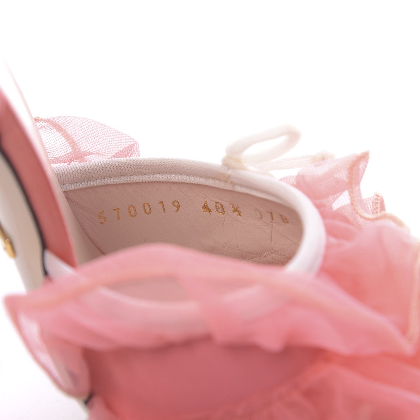 Tulle Ruffle High Heel Slingback Sandals 40.5 Peach White