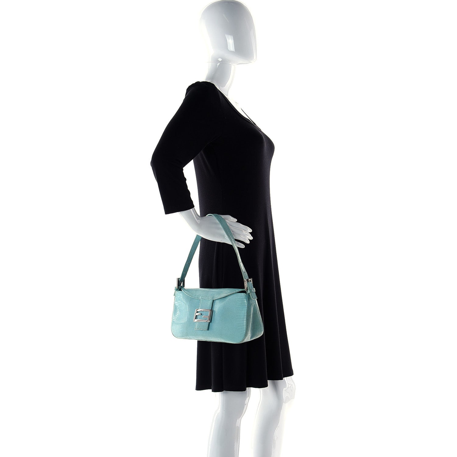 Fendi Lizard Small Baguette Verde Celeste 14 of 14