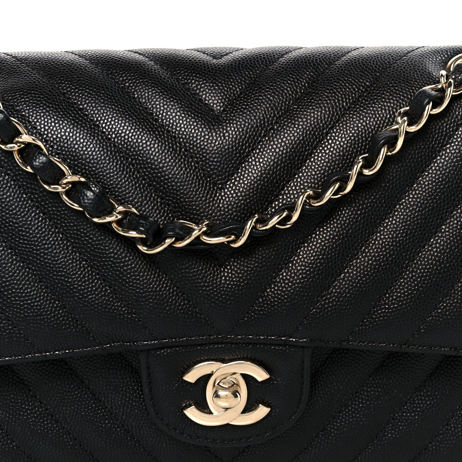 Chanel Caviar Chevron Quilted Medium Double Flap Black 9 of 11