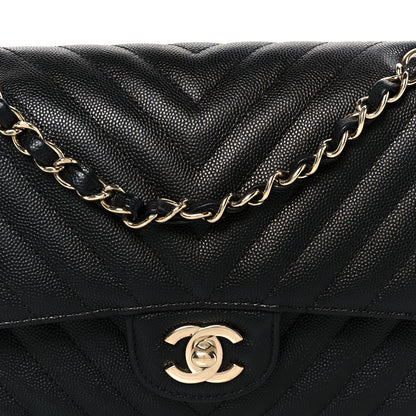Chanel Caviar Chevron Quilted Medium Double Flap Black 9 of 11