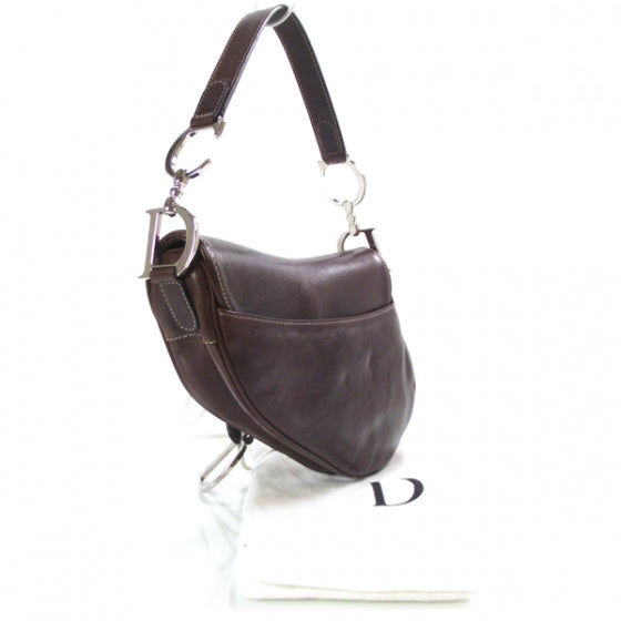 Calfskin Floral Embroidered Saddle Bag Brown