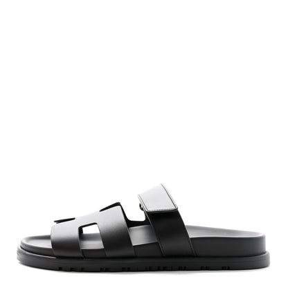 Hermes Calfskin Womens Chypre Sandals 37.5 Black 1 of 10