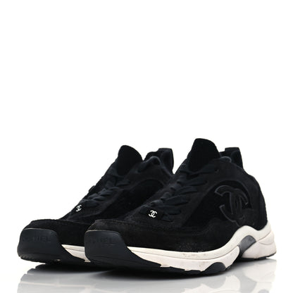 Chanel Fabric Suede Calfskin Stretch CC Sneakers 38.5 Black 2 of 7