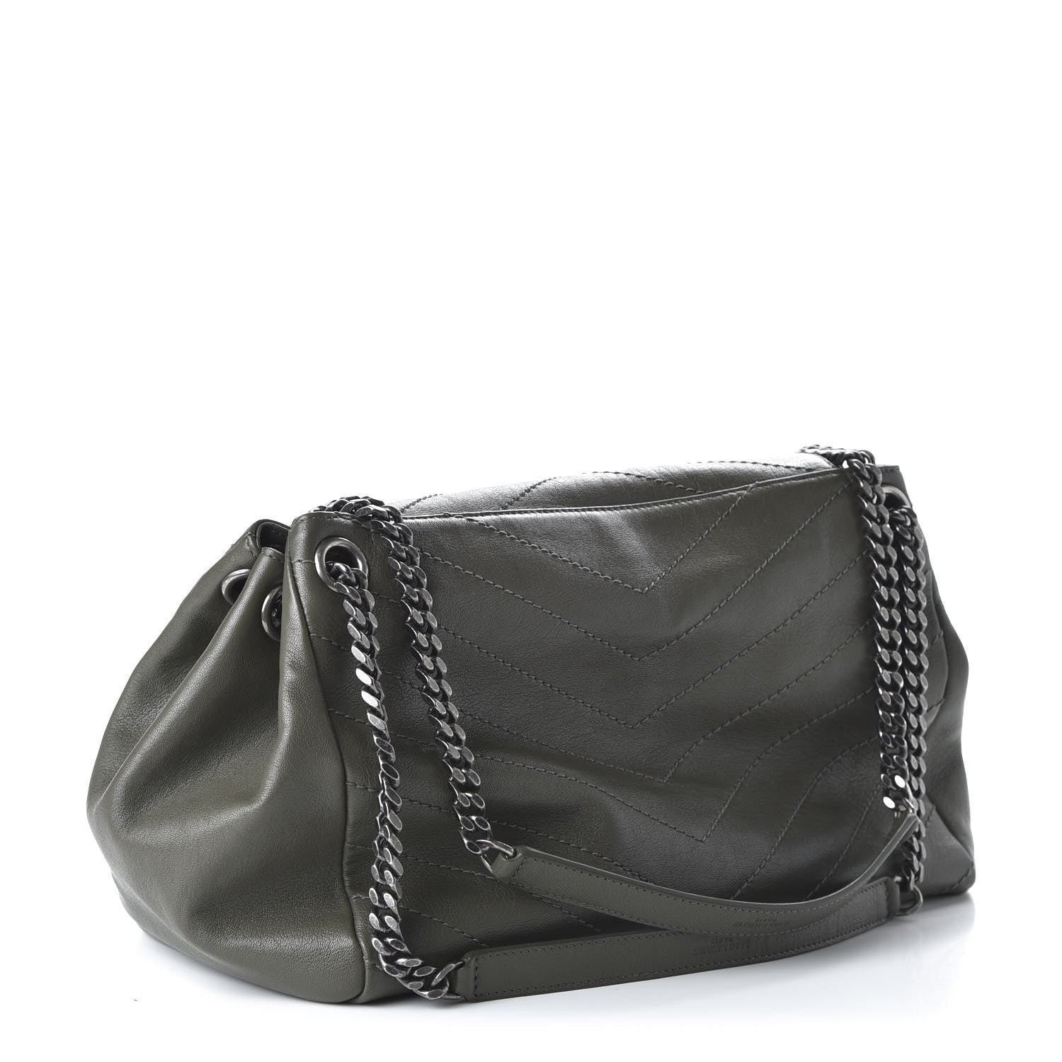 Saint Laurent Vintage Calfskin Chevron Monogram Medium Nolita Olive Green 3 of 9
