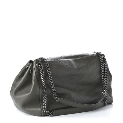 Saint Laurent Vintage Calfskin Chevron Monogram Medium Nolita Olive Green 3 of 9