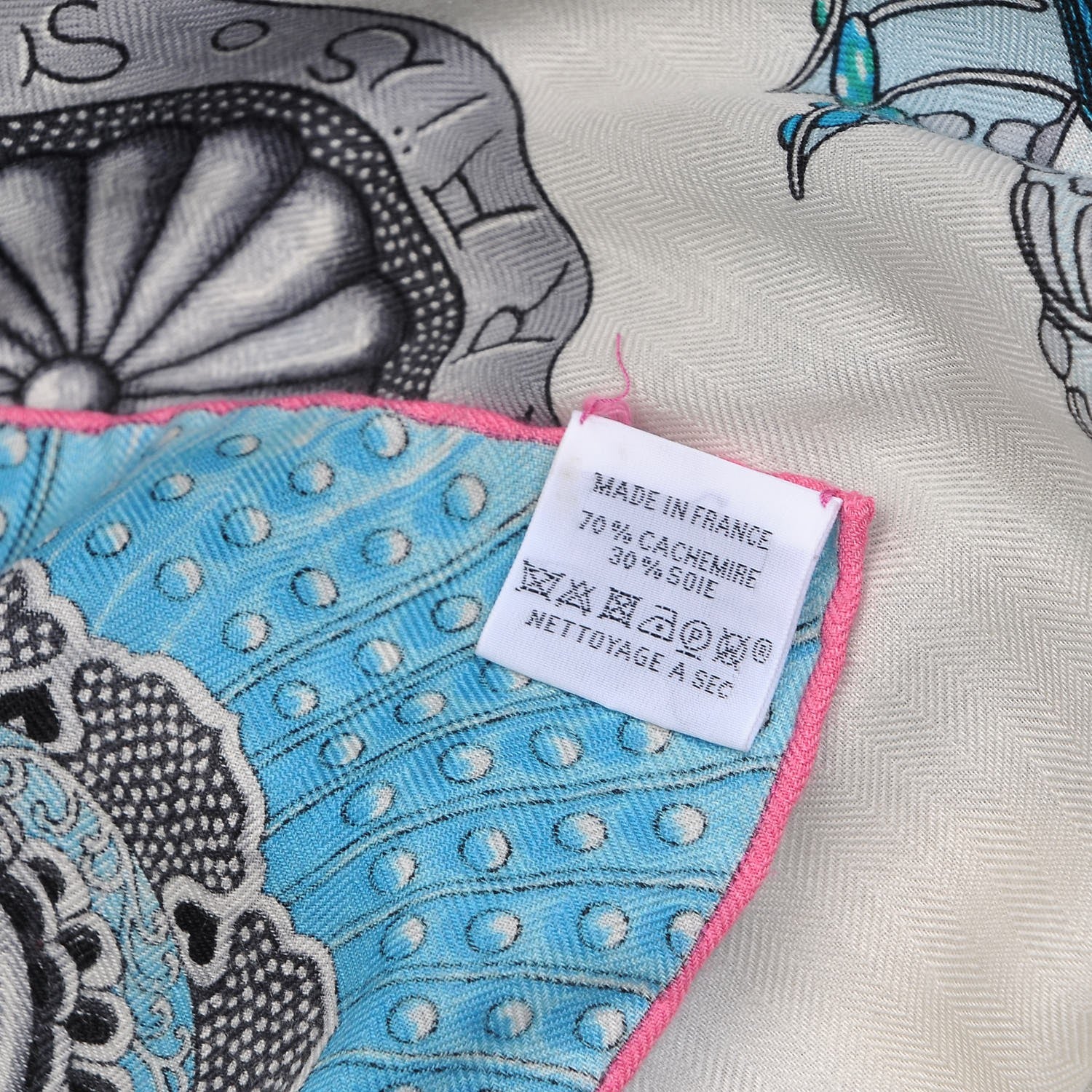 Hermes Cashmere Silk Parures De Samourais Shawl 140 Blanc Turquoise Vert 3 of 4