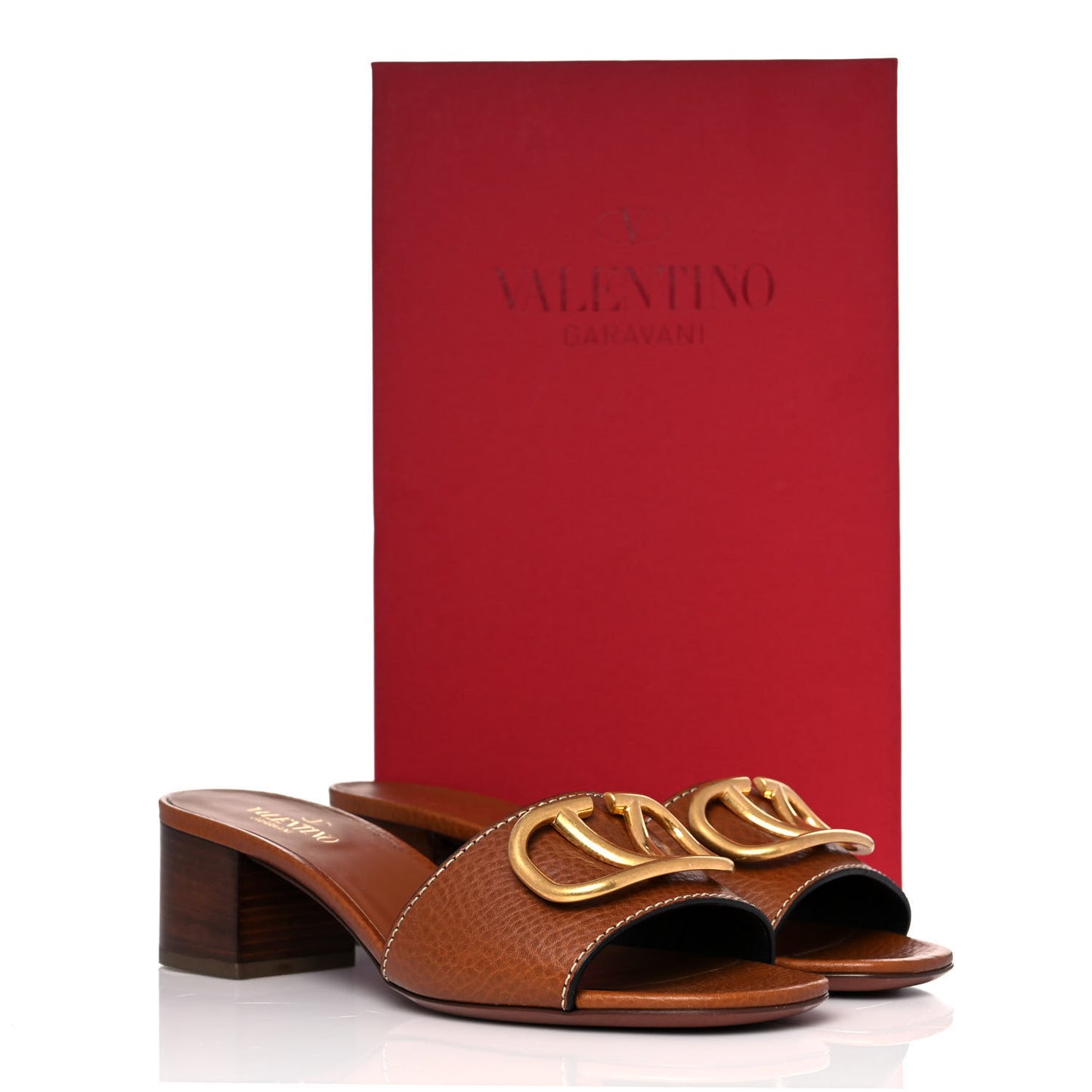 Grainy Cowhide VLogo 45mm Slide Sandals 38 Cuoio