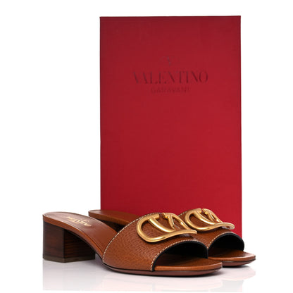Valentino Garavani Grainy Cowhide VLogo 45mm Slide Sandals 38 Cuoio 10 of 10
