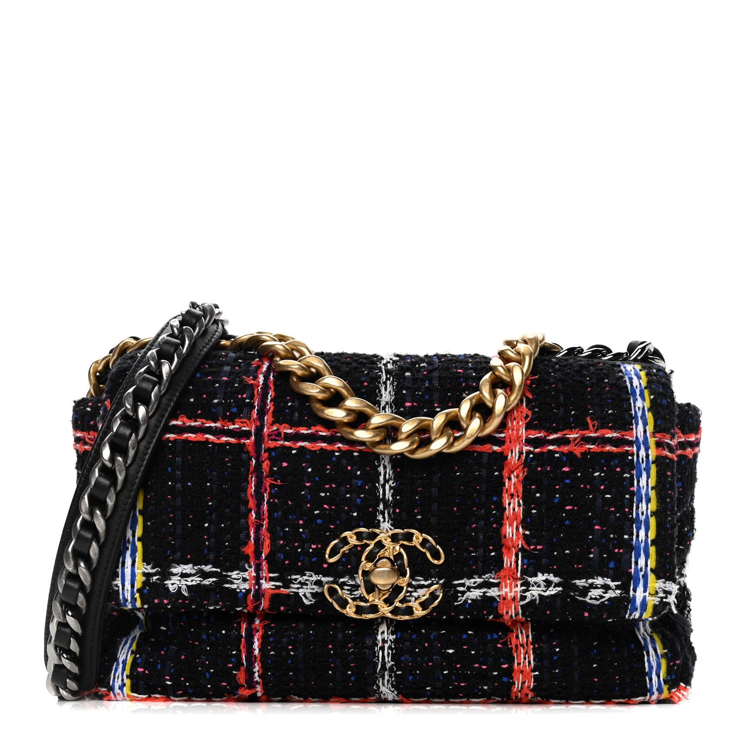 Chanel Tweed Quilted Medium Chanel 19 Flap Black Multicolor 1 of 12