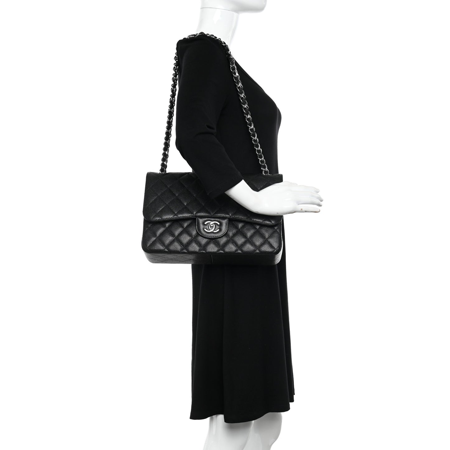 Caviar Quilted Jumbo Double Flap Black
