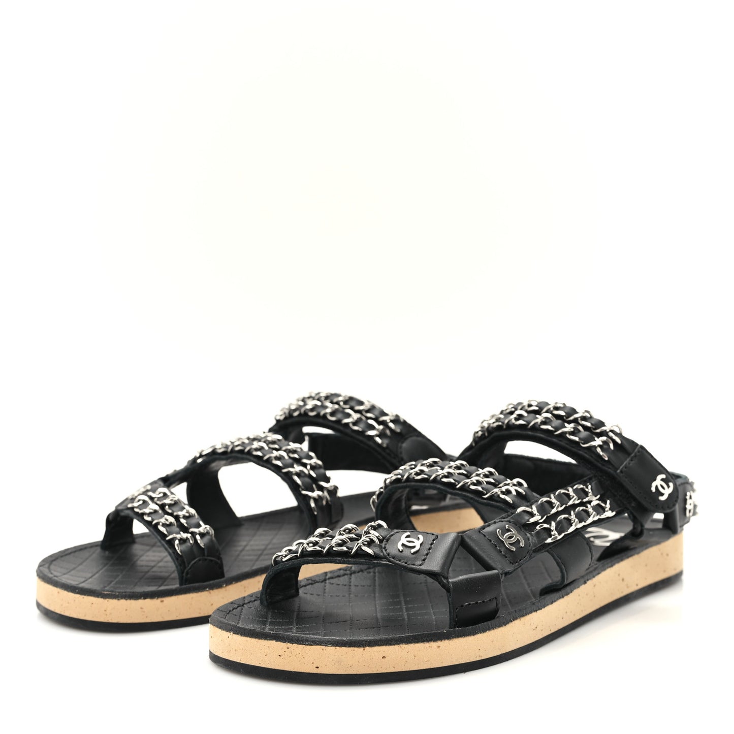Lambskin Chain Sandals 39 Black