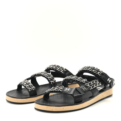 Chanel Lambskin Chain Sandals 39 Black 4 of 9
