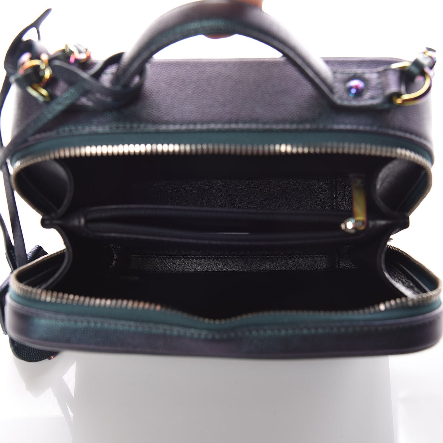 Iridescent Caviar Quilted Medium CC Filigree Vanity Case Dark Turquoise