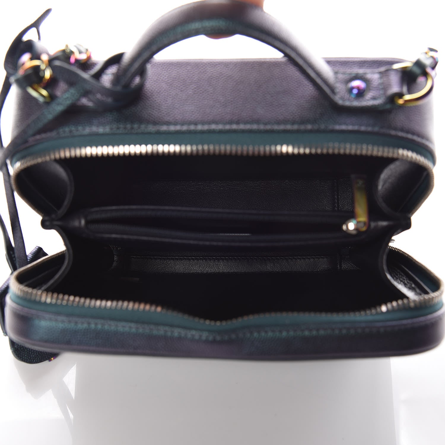 Chanel Iridescent Caviar Quilted Medium CC Filigree Vanity Case Dark Turquoise 5 of 10