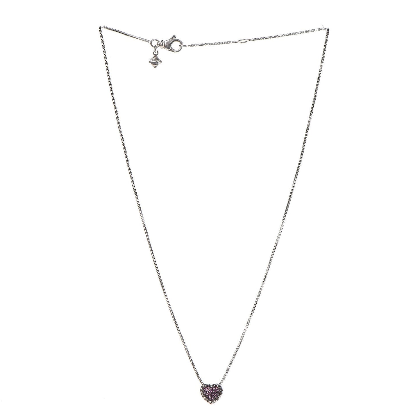 Sterling Silver Pink Sapphire Petite Pave Heart Pendant Necklace