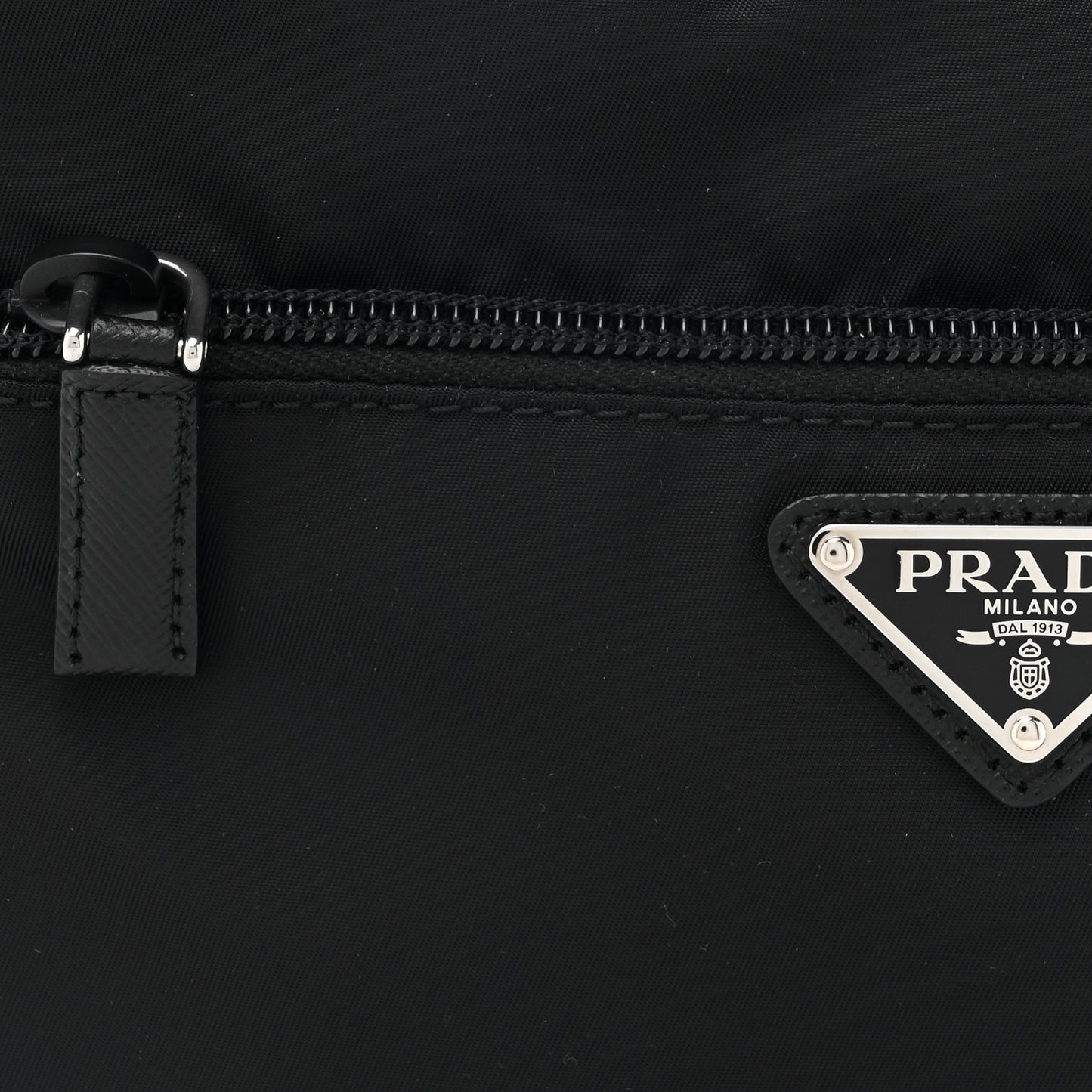 Re-Nylon Vela Saffiano Pocket Double Zip Shoulder Bag Black