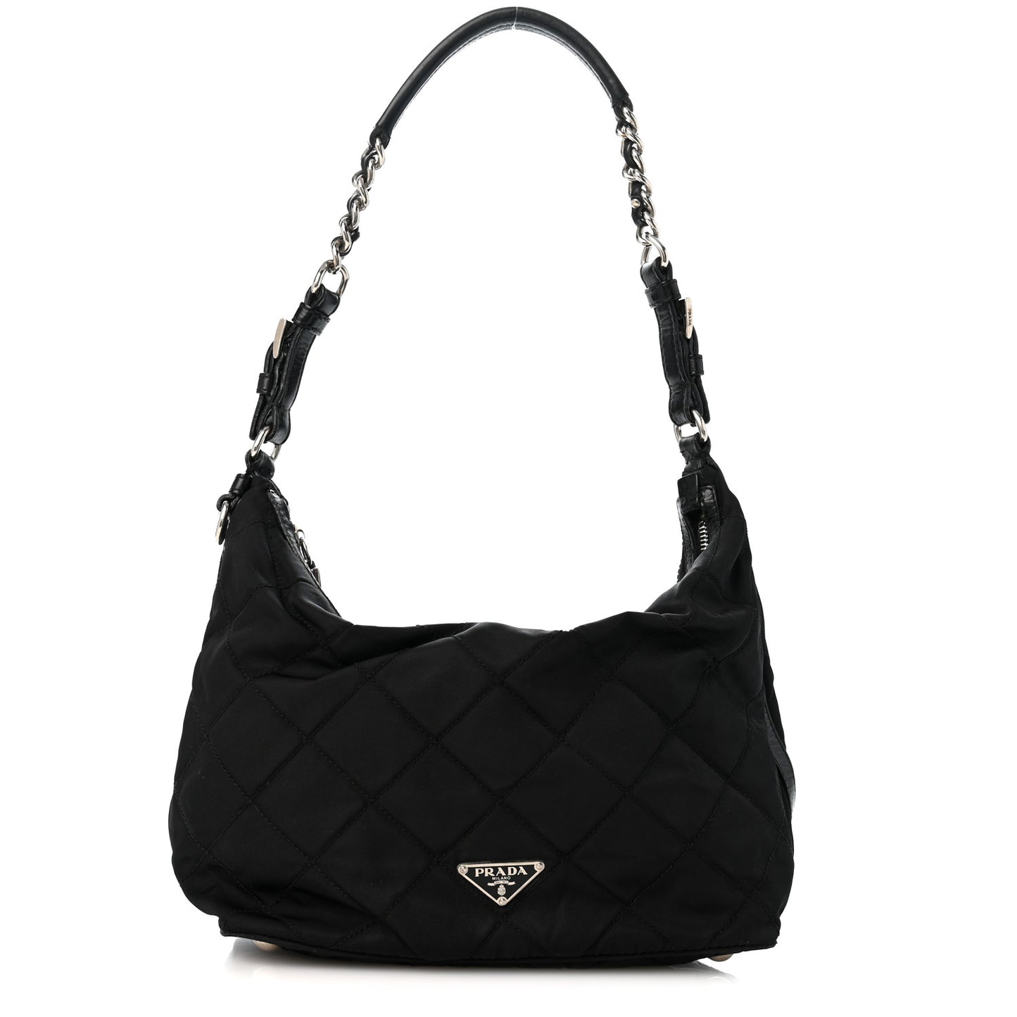 Nylon Tessuto Impuntu Quilted Shoulder Bag Black