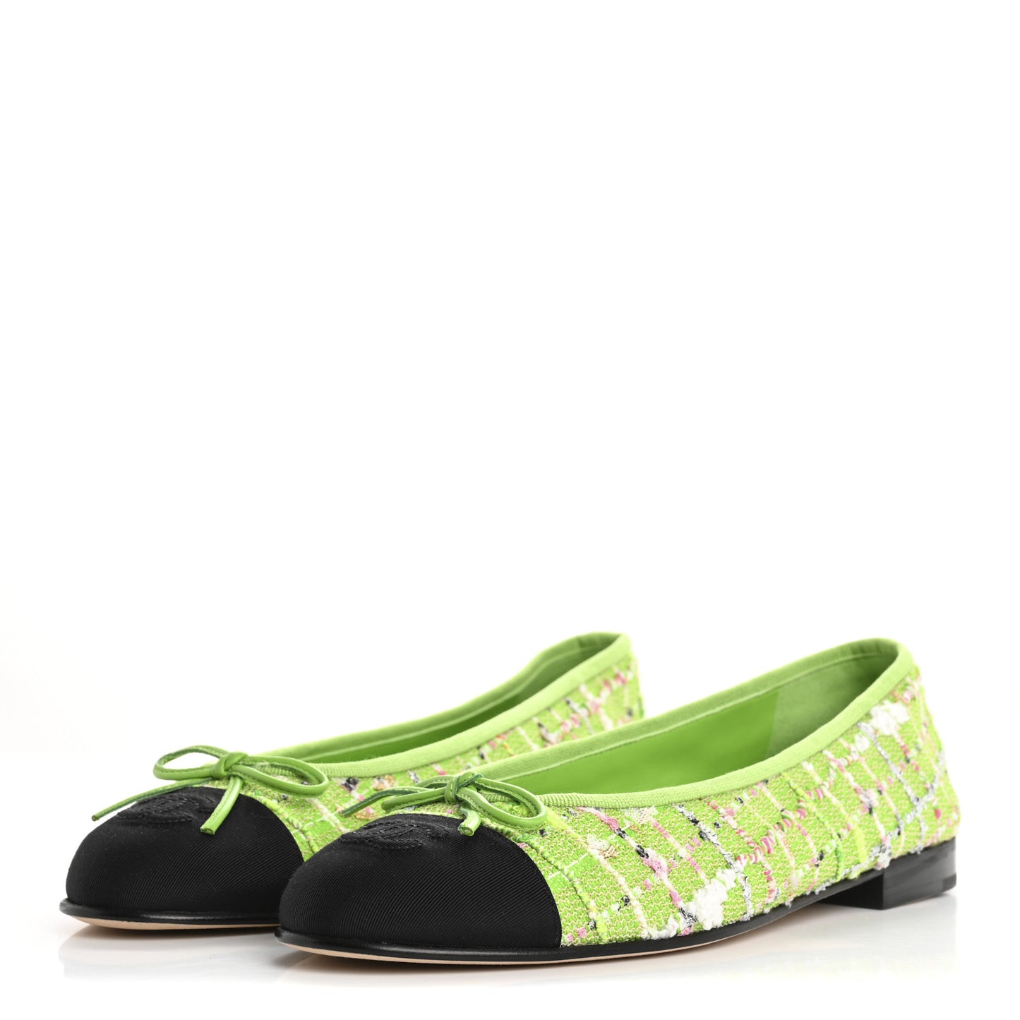 Tweed Grosgrain Cap Toe Ballerina Flats 39 Green Black