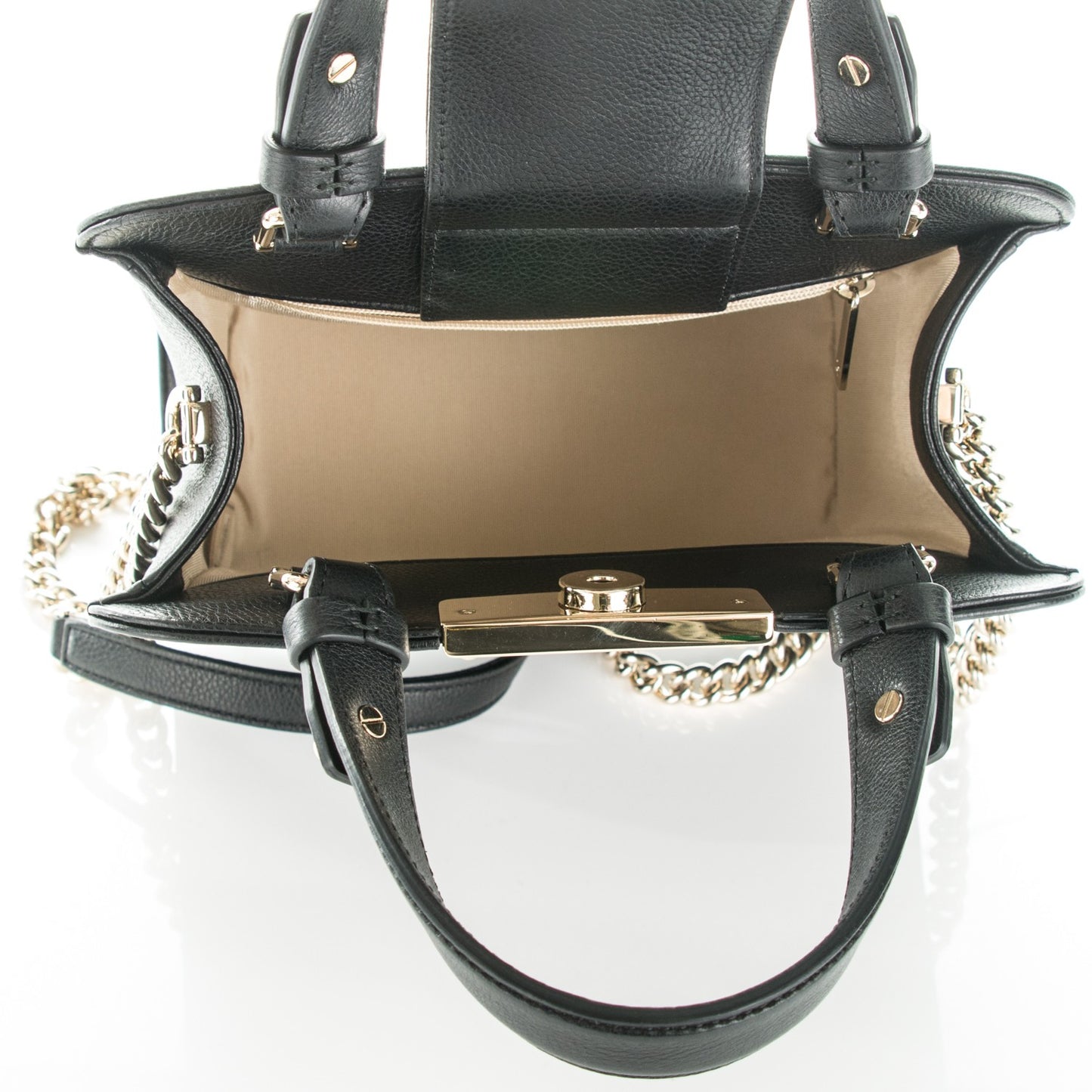 Grained Calfskin Stitched Small Label Click Shopper Tote Black