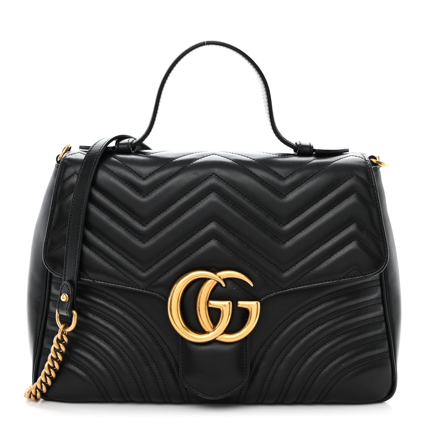 Calfskin Matelasse Medium GG Marmont Top Handle Shoulder Bag Black