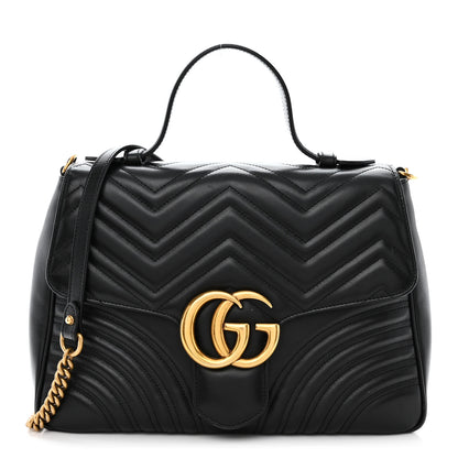 Gucci Calfskin Matelasse Medium GG Marmont Top Handle Shoulder Bag Black 1 of 13