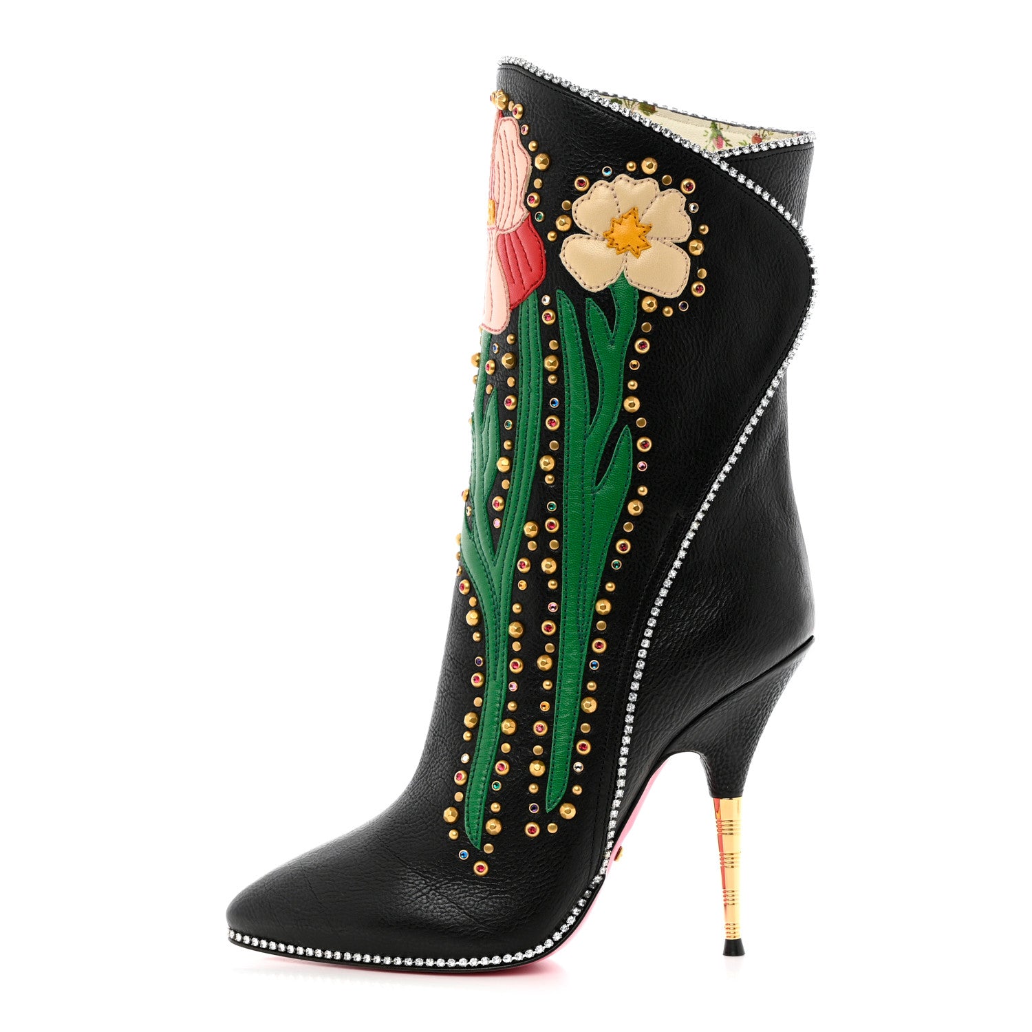 Gucci Calfskin Floral Crystal Embroidered Fosca Boots 36 Black 1 of 10