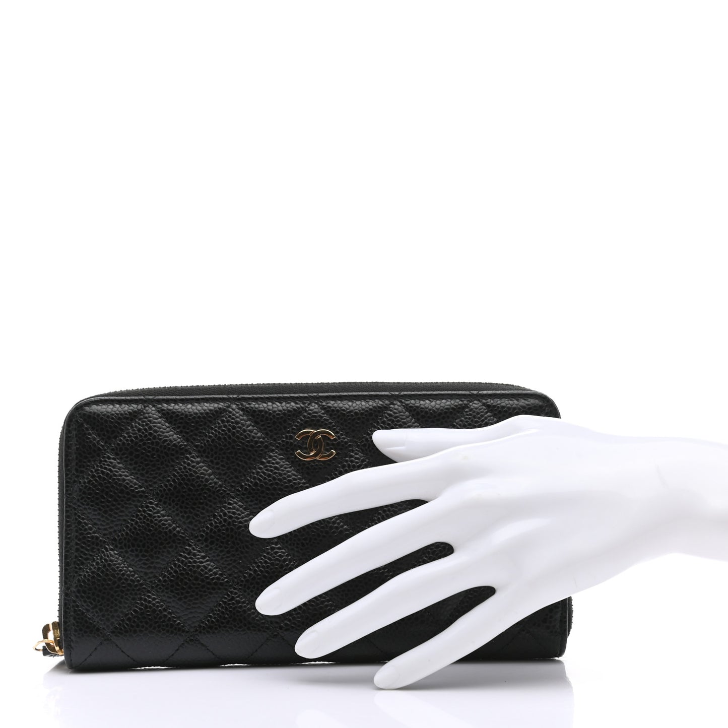 Caviar Quilted Large Gusset Zip Around Wallet Black