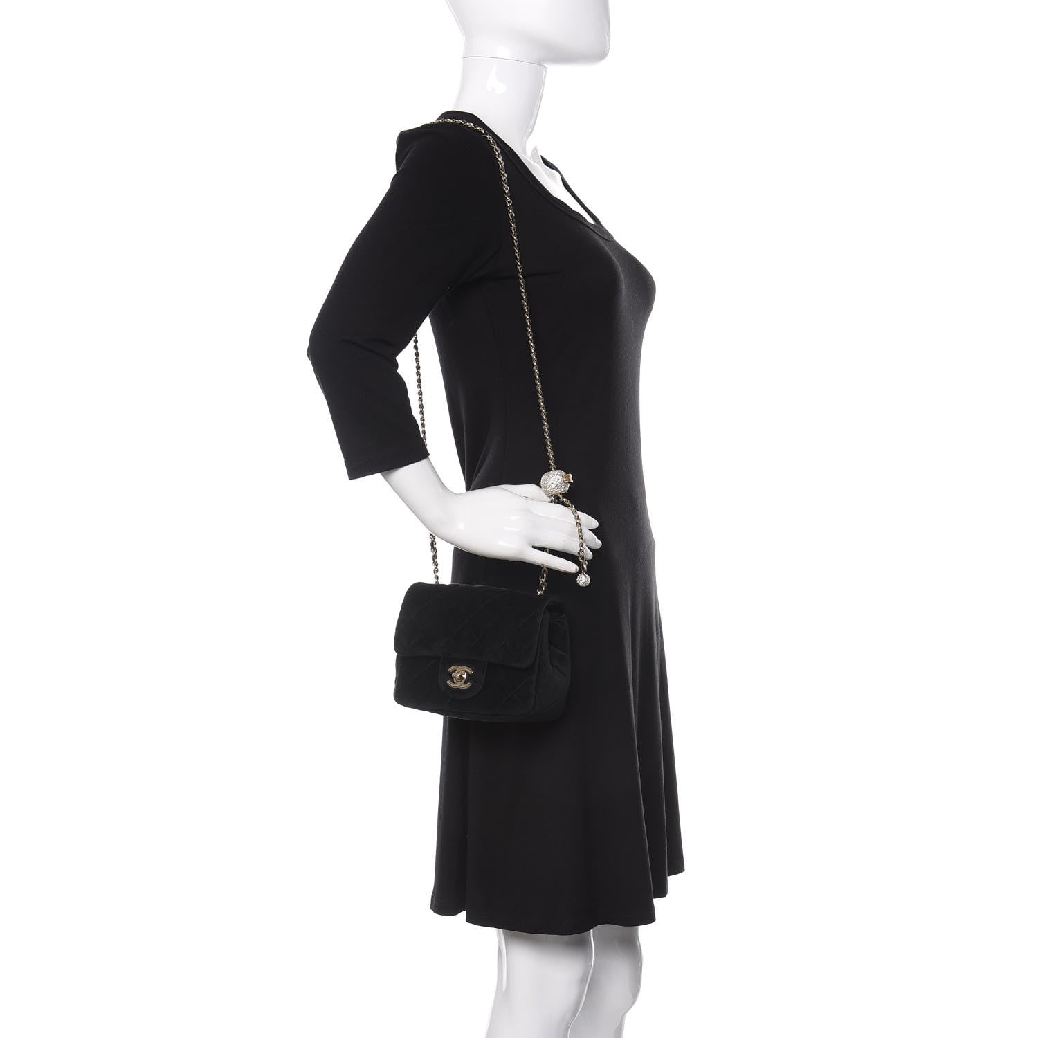 Chanel Velvet Quilted Mini Pearl Crush Flap Black 3 of 10