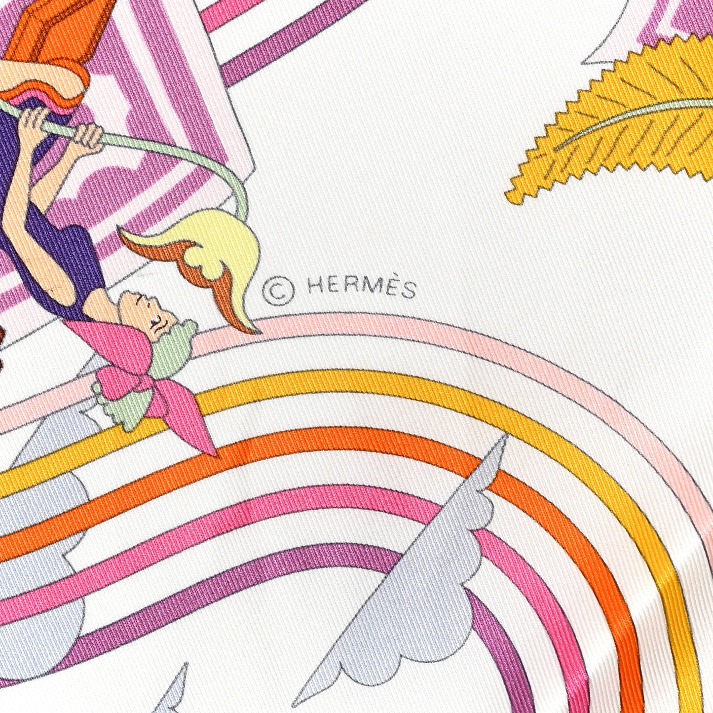 Silk Carres Volants Scarf 70 White Violet Orange