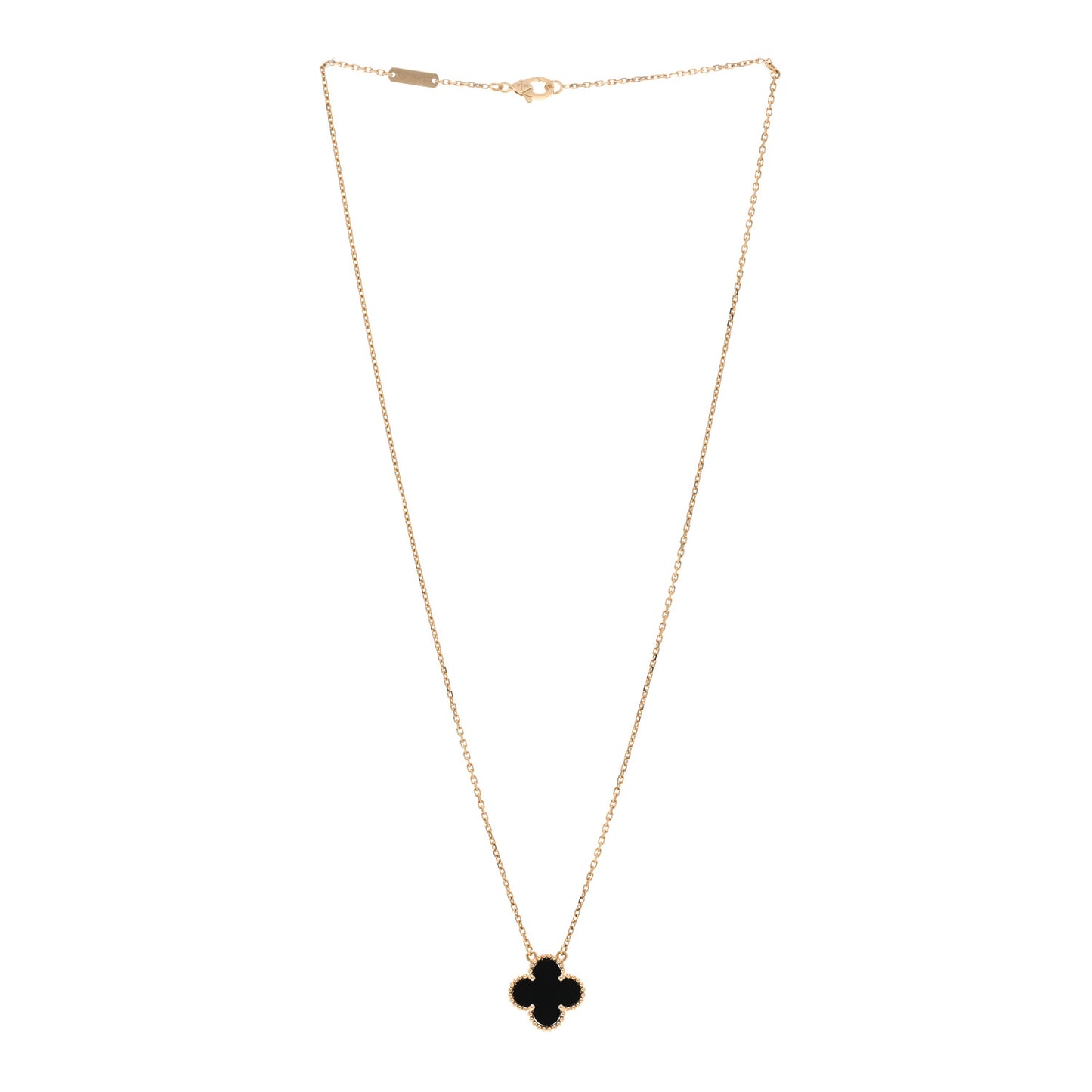 18K Yellow Gold Black Onyx Vintage Alhambra Pendant Necklace