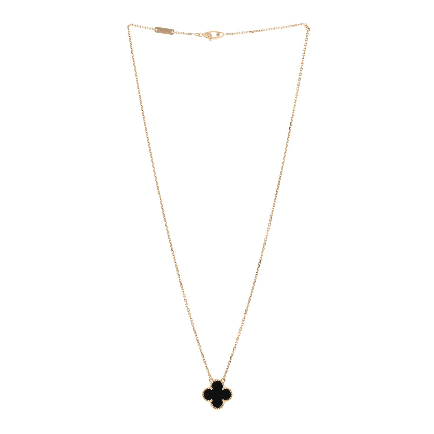 Van Cleef & Arpels 18K Yellow Gold Black Onyx Vintage Alhambra Pendant Necklace 3 of 5