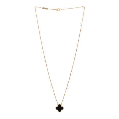 Van Cleef & Arpels 18K Yellow Gold Black Onyx Vintage Alhambra Pendant Necklace 3 of 5