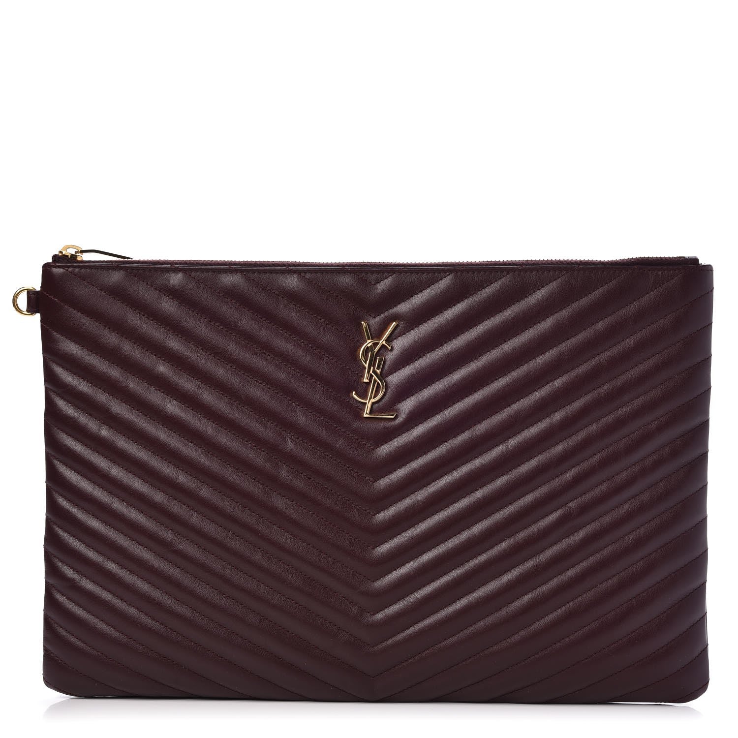 Saint Laurent Calfskin Matelasse Chevron Monogram Document Holder Amaranto 1 of 7