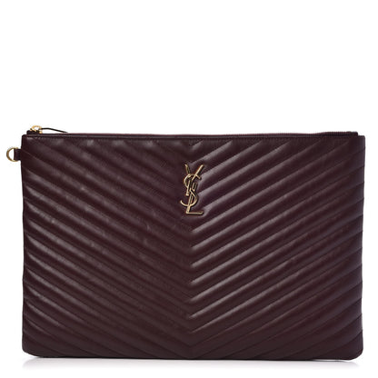 Saint Laurent Calfskin Matelasse Chevron Monogram Document Holder Amaranto 1 of 7