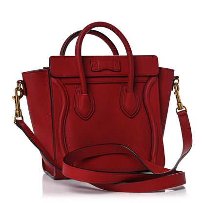Celine Drummed Calfskin Nano Luggage Red 2 of 27